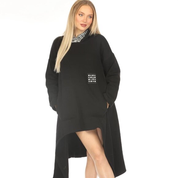 Black Asymmetrical Classy Pockets Dress - Picture 1 of 7